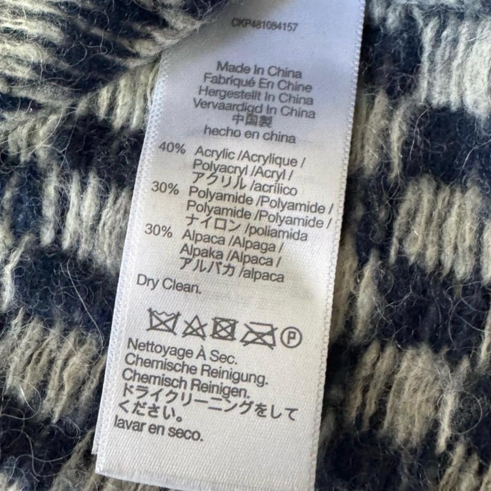 Madewell Alpaca Blend Checkerboard Sweater Blue Cream Cozy Oversized small - Picture 6 of 8